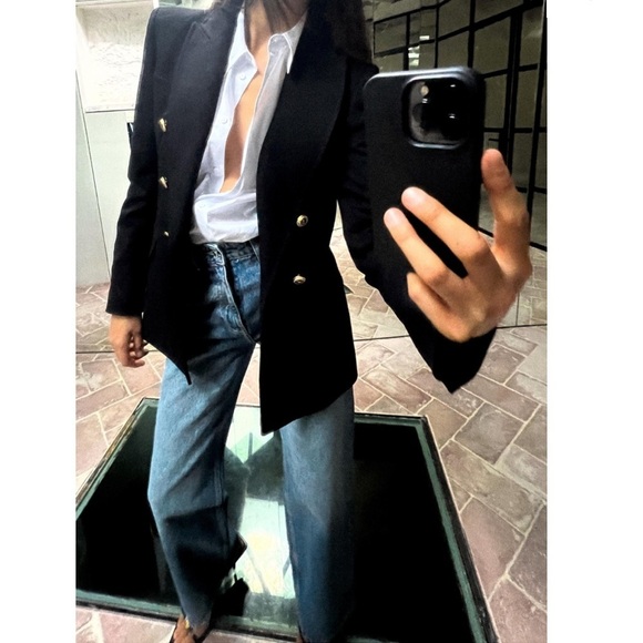 ZARA Double Breasted Blazer Jacket Black Blogger Favorite Size Small S - Picture 9 of 16